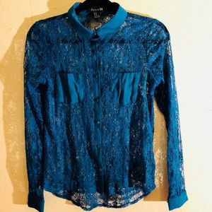 Forever 21 Lace Button Down Shirt Blouse